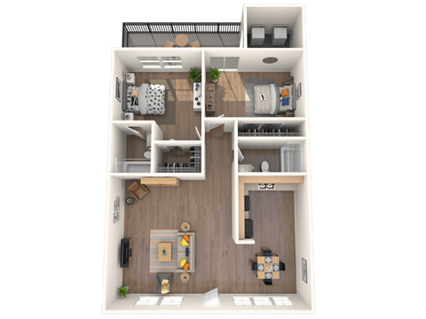 Floor plan for 2 beds, 2 baths, 926 sqft